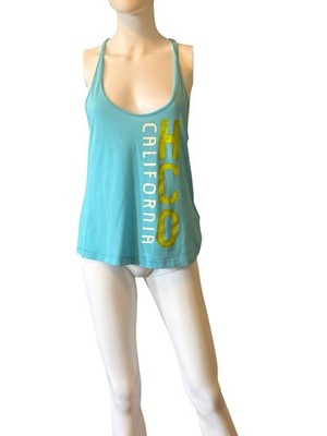Y2K Hollister California HCO Teal Racerback Tank Top Size M