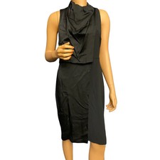 Halston Black Sleeveless Cowl Drape Satin Crepe Dress