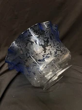 Antique Blue & Clear Etched Ruffle Aesthetic Movement Shade. 4in Fitter. #229