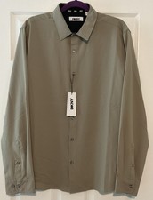 DKNY Mens Large Long Sleeve Button Up Dress Shirt Stretch Cafe Beige NEW
