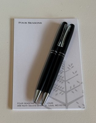 The Four Seasons Hotel 2 Elegant Black & Silver Ballpoint Pens w/ 1 Note Pad NEW