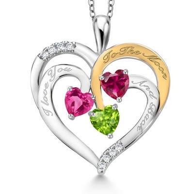 1.70 Ct Pink Created Sapphire Red Created Ruby Rhodium Plated Pendant with Chain