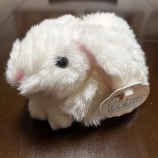 WISHPETS Asmar White Bunny Rabbit Plush Stuffed Animal Pink Nose Ears Fluffy 9”