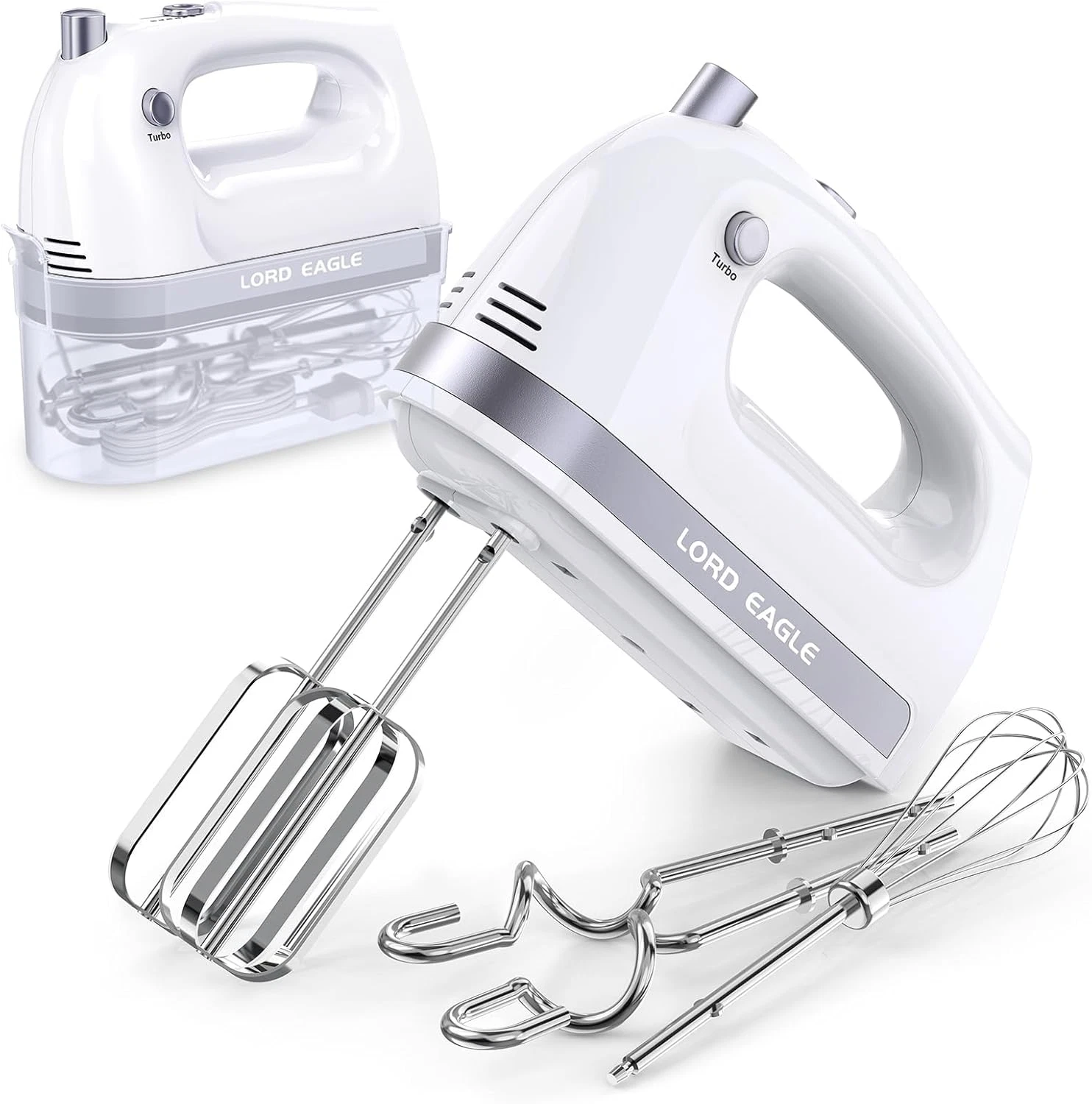 400W Electric Hand Mixer 5 Speed Turbo with Beaters Whisk Dough Hooks