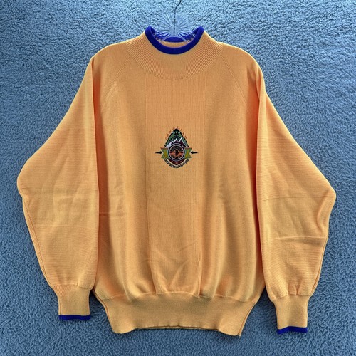 Bogner, Vintage Bogner Sweater Mens Large L Yellow Crew Neck Pullover Apres Ski Sweater