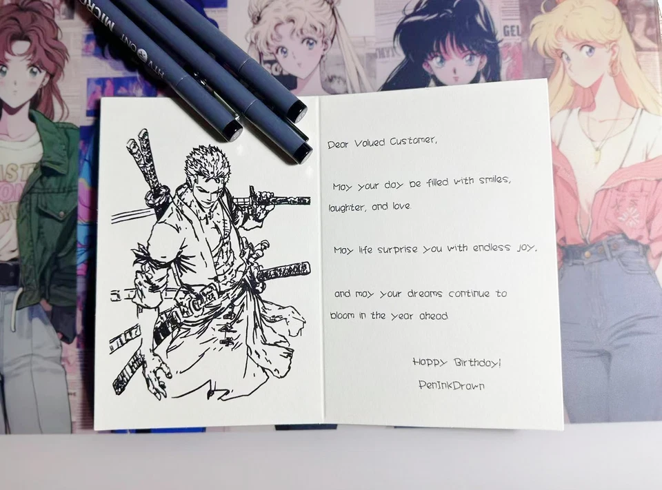 Cartão de anime desenhado à mão com mensagem personalizada, aniversário personalizado - Imagem 2 de 4