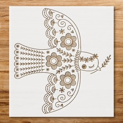 Whimsical Bird with Floral Patterns Wall Art Reusable Stencil - StencilAir