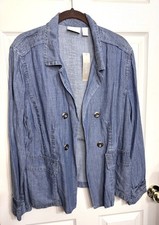 NWT Chico s Size 2/L Blue Chambray Lightweight Tencel Soft Denim Utility Jacket