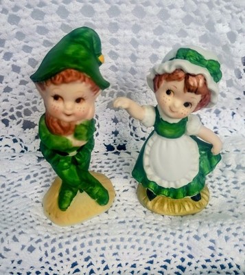 Vintage~1990s Lefton~Bisque Porcelain Pixie~Elf & Irish Lass Figurine