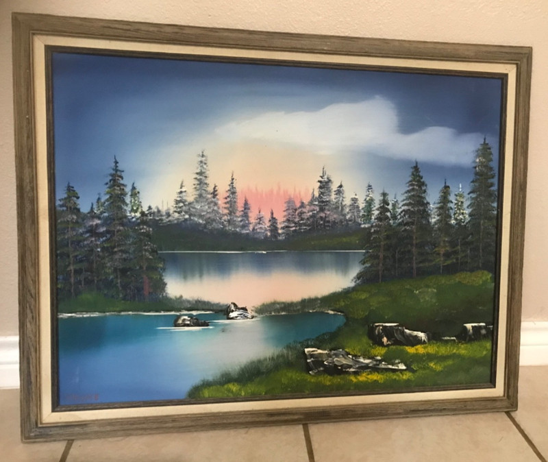 "Mountain Landscape Scene" Oil Painting on Framed Canvas, signed WAYNE- 18” x24”