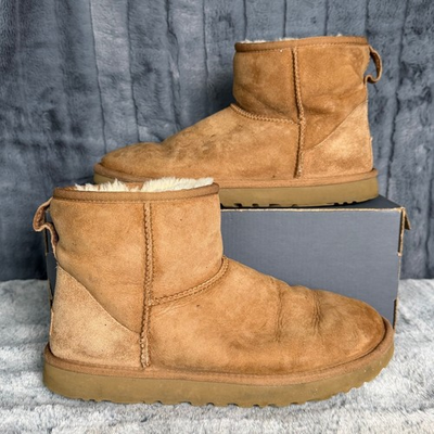 #ad UGG Classic Mini II Boots Womens 9 Chestnut Suede Sheepskin 1016222 $29.99
