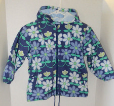Mini Boden Floral Jacket Hooded Fleece Lined Zip Front Girl Size 5-6 Blue Purple