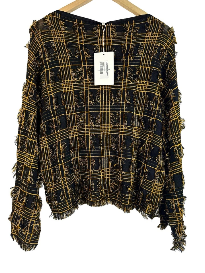 Camisa SUÉTER Lafayette 148 New York PLAID JACQUARD TEJIDO FLECOS $1298 NUEVA CON ETIQUETAS M/L Foto 4 de 4