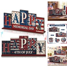 Patriotic 4th of July Reversible Wooden Sign Memorial Day Tabletop Decor 250th
