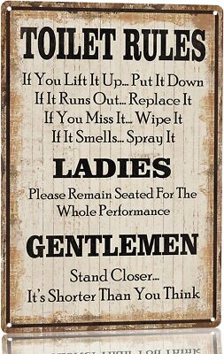 Funny Toilet Rules Warning Sign Metal Tin sign Retro Funy Bathroom Decor for Bar