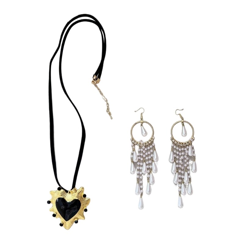 Women Men Heart Choker Chandelier Fringe Earring Hip Hop Jewelry