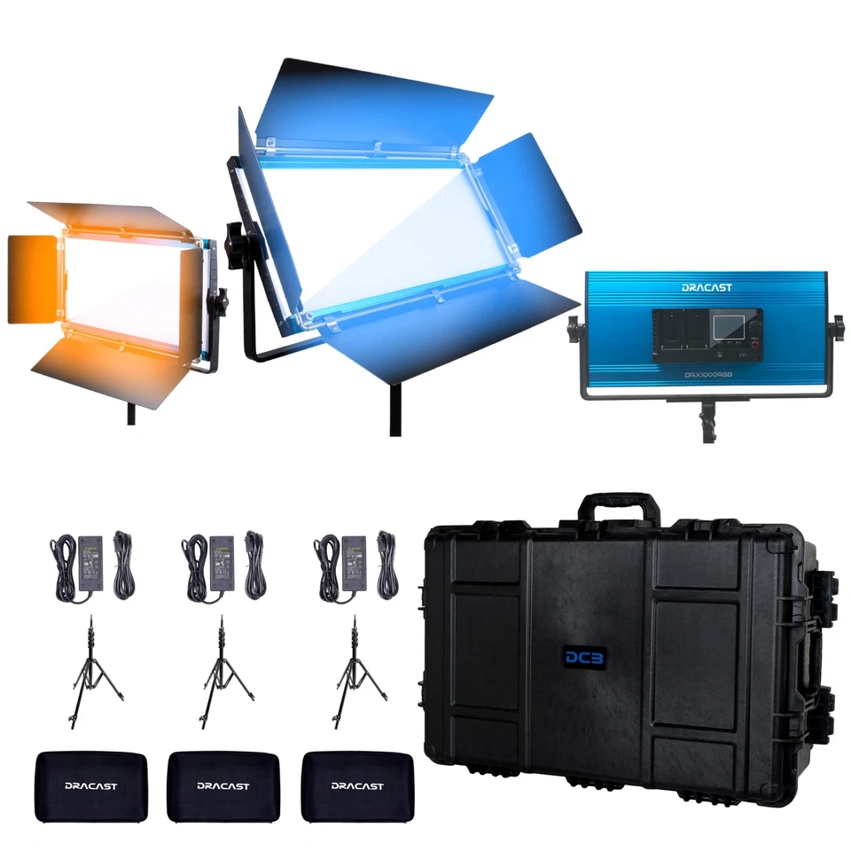Dracast LED1000 X Series Bi-Color LED 3 Light Kit with Plastic Travel Case - Image 2 of 4