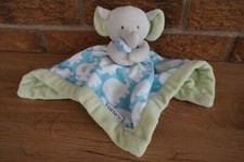 SECURITY Blanket CARTERS Gray ELEPHANT Print Blue Green Lovey White Plush EUC