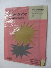 1PR VINTAGE CANNON SEAMED SHEER FULL FASHION NYLON STOCKINGS SZ 10 M BEIGE