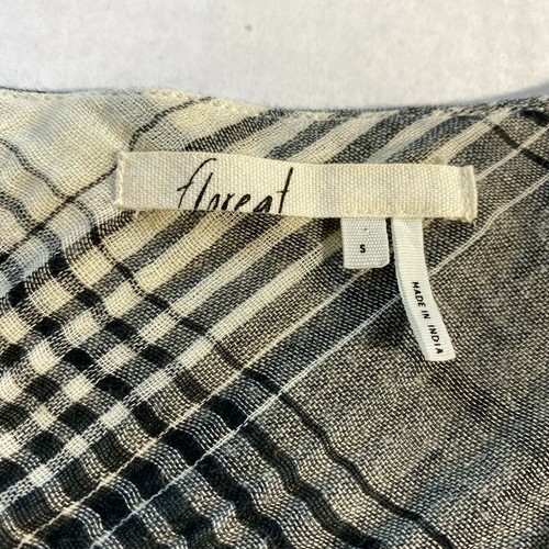 Túnica Anthropologie Floreat Negra Crema Cuadros Borgoña Bordada Cuello en V Pequeña - Imagen 7 de 11