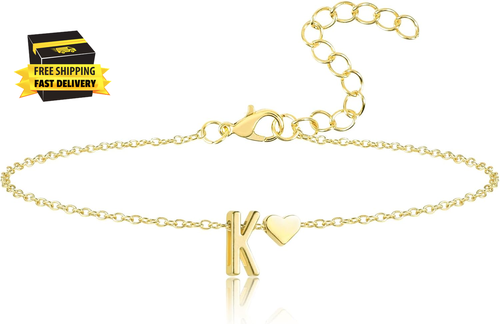 14K Gold Dainty Initial Bracelets for Women Gold Plated Letter Chain Link Anklet