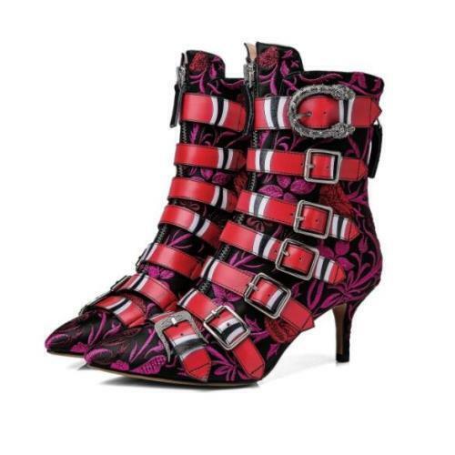 Womens Multi Color Ankle Boots Pointy toe Buckle Meta Stilettos High Heel Shoes - Picture 5 of 16