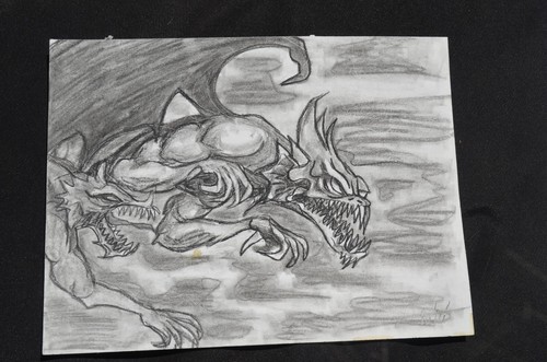 Original Art Flying Demons Drawing on Paper Nicole Swanbeck 9x12" - Picture 2 of 3