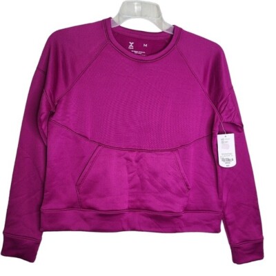 Xersion Women's Berry Purple Cropped Fleece Pullover Pockets NWT Size  Medium