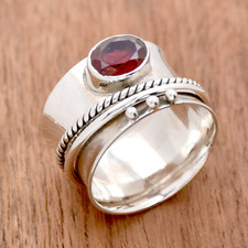 Garnet Solid 925 Sterling Silver Spinner Handmade Women Gift Ring All Size M1303