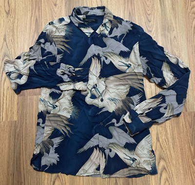AllSaints Shirt Mens Small Wader Crane Bird Print Viscose Resort Collar