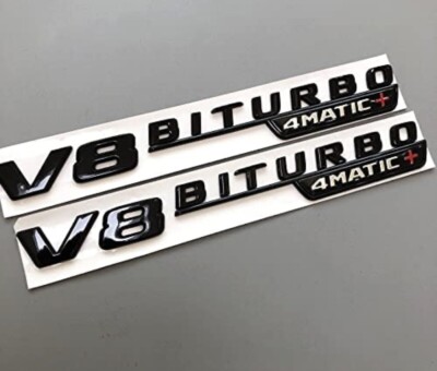 2x Schwarz V8 BITURBO  4MATIC+  Kotflügel Embleme Mercedes Benz AMG Tuning