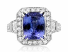 LARGE 5.64 DIAMOND & AAA TANZANITE 14KT WHITE GOLD HALO FILIGREE ENGAGEMENT RING