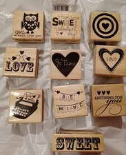 Lot of 10 Valentine's Day Wood Mounted Rubber Stamps NEW Love Hearts Owl