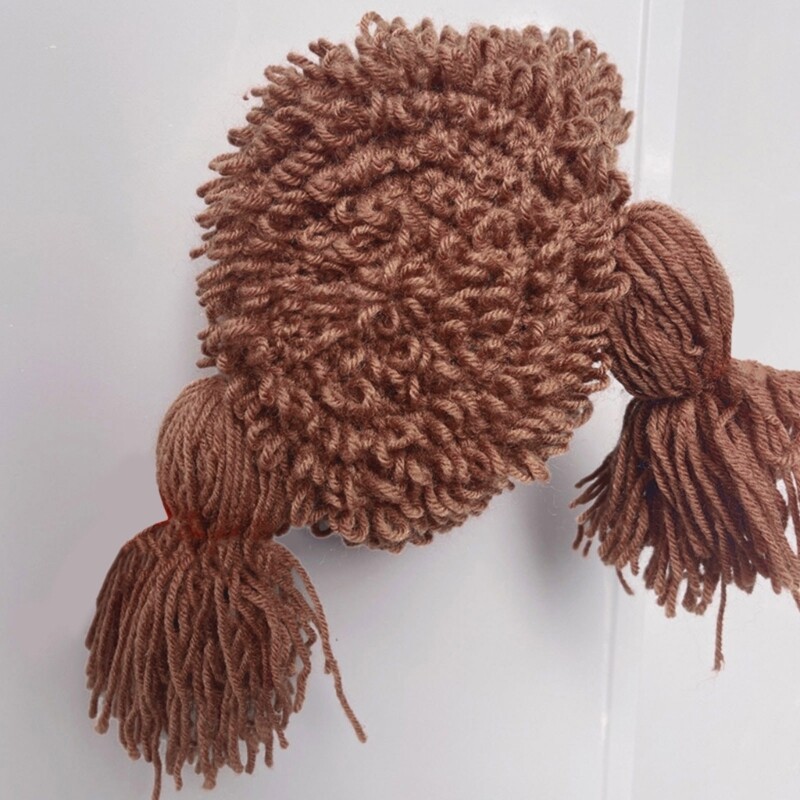 Kid Pigtail Wig Handmade Woolen Yarn Knitted Braid Wig Hat Crochet Wig