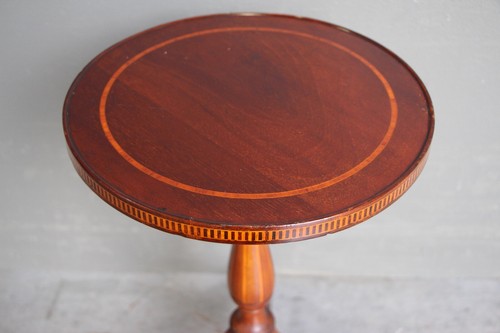 Antique Georgian wine table carved tripod base mahogany inlaid satinwood 1890’s - Picture 11 of 11