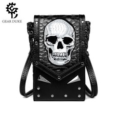 GEARDUKE skeleton Retro Men Women Gothic Steampunk Mini waist Leather Phone Bag