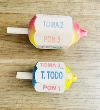 2 Wood Toma Todo, Pirinola Mexican Traditional Toy
