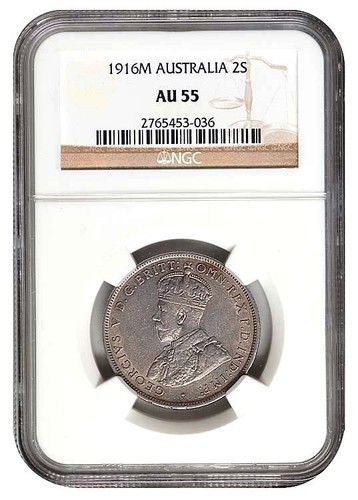 AUSTRALIA Florin 2 shillings 1916 NGC AU 55 Rare AU - UNC Silver Emu Britain - Picture 3 of 4