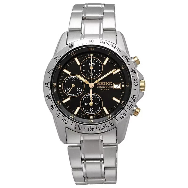 SEIKO SBTQ043 腕時計 Seiko Spirit SBTQ043 Black Dial Stainless Steel Chronograph Quartz