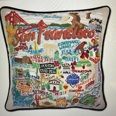 美品 catstudio サンフランシスコ 刺繍 クッション Catstudio SAN FRANCISCO CITY Hand Embroidered Pillow. NWT. 20