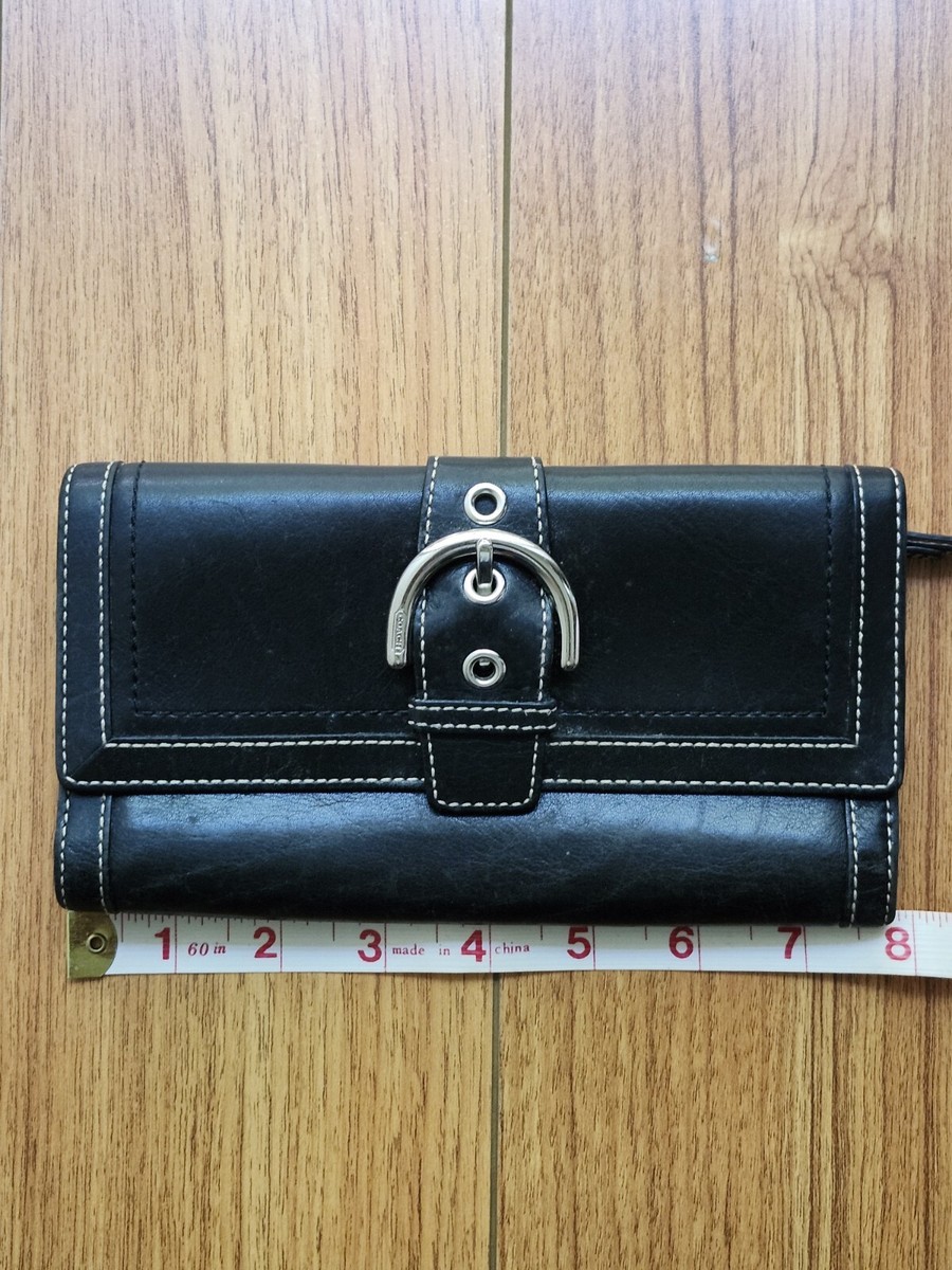 Vintage Coach Black Leather Single Stitch Silver Buckle Tri-Fold