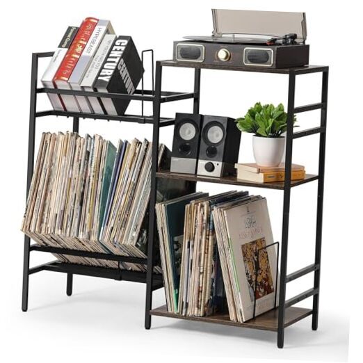 3-Tier Vinyl Record Player Stand with Storage Shelf Space-image