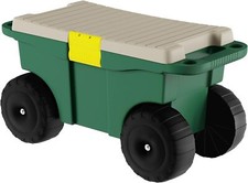 Rolling Garden Cart with Seat - Plastic Storage with Bench and Interior Tool ...