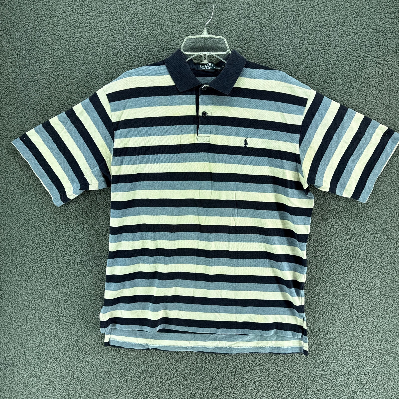 Polo Ralph Lauren Camicia Uomo XL Orizzontale Blu Grigio Righe Pony Nautica