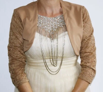 MARKENLOS BOLERO JACKE BLAZER BRAUTSTOLA AUS SPITZE 3/4 ÄRMEL ART: AK00247T