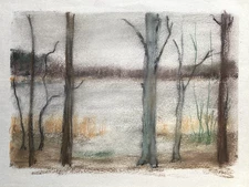 Franz Ehmke 1928 - 2018 Berlin Pastel Lake Behind Trees Forest