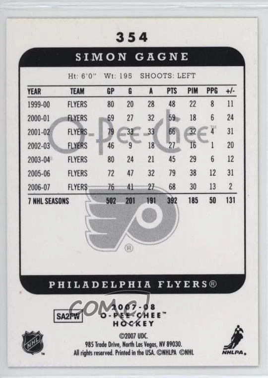 2007-08 O-Pee-Chee Micromotion Simon Gagne #354 - Image 2 of 2