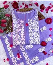 Women New Tranding Chikankari Kurti With Pant Co-ord Set .size M To 6xl.