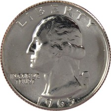 Moneda de 25c SMS Washington Quarter 1965 revestida sin circular