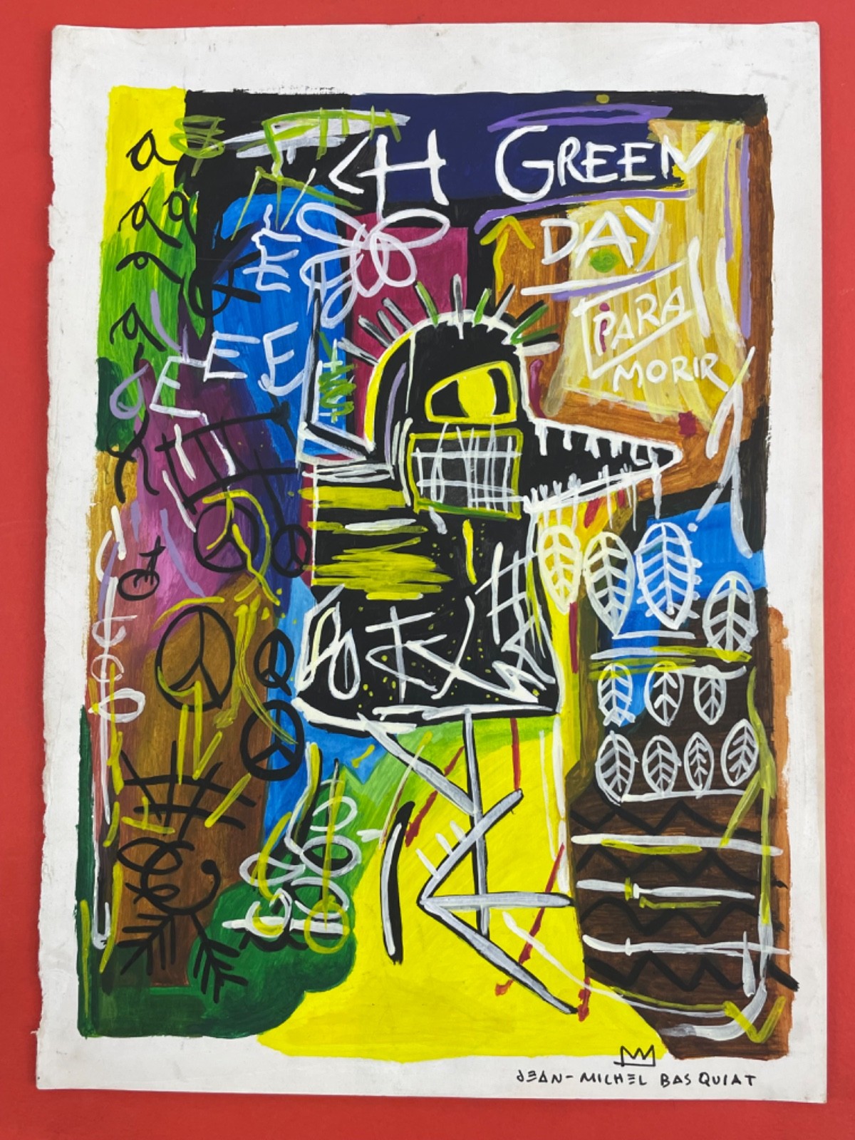 Jean-Michel Basquiat (Handmade) Drawing mixed media on paper signed & stamped